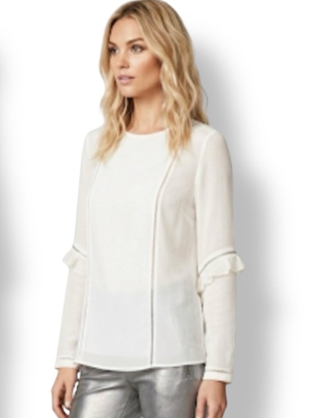 3.1 Phillip Lim White Long-Sleeve Blouse with Ruffle & Zip arms